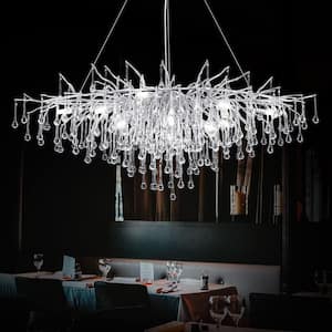 13-Lights Silver Luxury Crystal Chandelier, Modern Frosted Tree Branch Chandelier for Living Room, Dinning Room, Kitchen