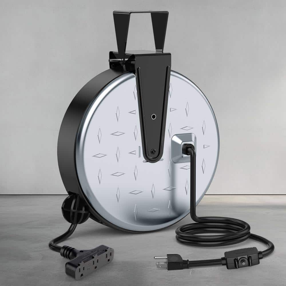 30 ft. 16/3 SJTW 10 Amp Retractable Extension Cord Reel with 3 Outlets Triple Tap for Workshop, Garage price history on PriceWatchPro