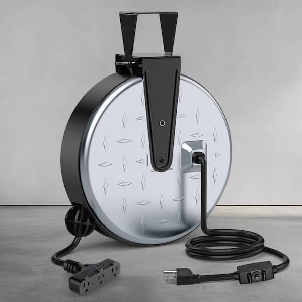 30 ft. 16/3 SJTW 10 Amp Retractable Extension Cord Reel with 3 Outlets Triple Tap for Workshop, Garage