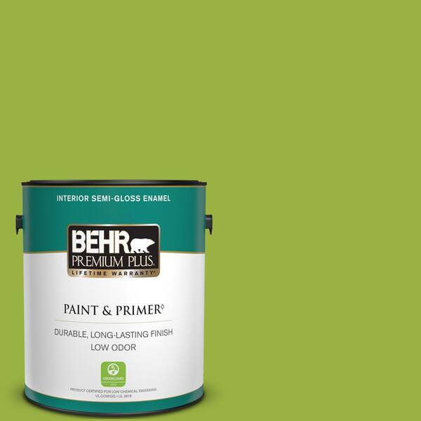 BEHR PREMIUM PLUS 1 gal. #410B-7 Bamboo Leaf Semi-Gloss Enamel Low Odor Interior Paint & Primer