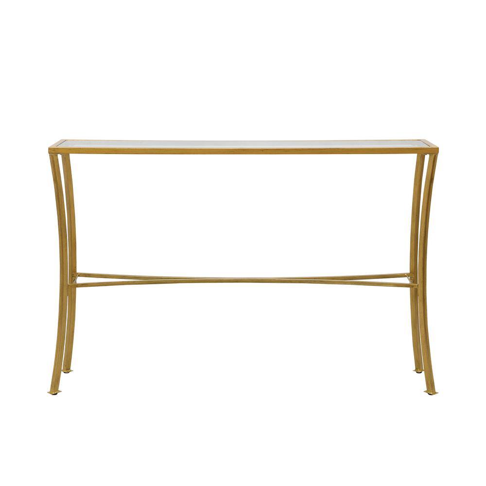 Antique Gold Metal and Glass Console Table, 50.5"