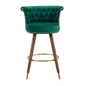 36 in. Low Back Wooden Frame Swivel Upholstered Bar Stool with Emerald Velvet Seat (Set of 2)