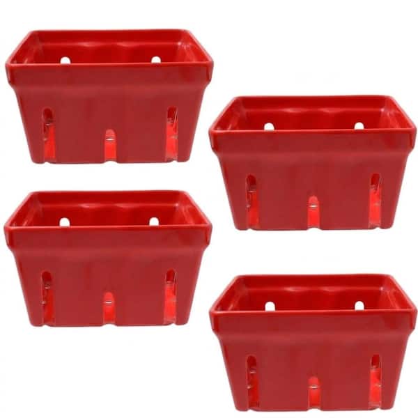 4 Pack Small Square Melamine Berry Bowls with Ventilated Sides 5 x 5 x 3 in Red Fruit Colanders for Use