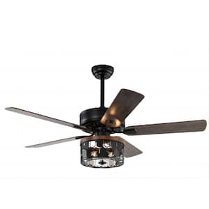 52 in. Indoor Matte Black Plywood Blades Ceiling Fan with Remote Control for The Living Room, Bed Room