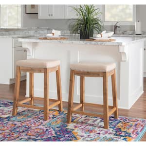 Concord 26.25 in. Brown Acacia Backless Wood Counter Stool with Natural Fabric Seat