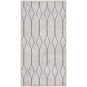 57 Grand Machine Washable doormat Ivory/Grey 2 ft. x 4 ft. Geometric Contemporary Kitchen Area Rug