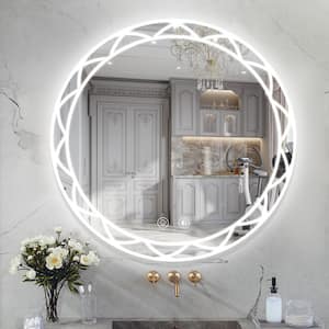 36 in. Round Adjustable LED with 3 Color Temperatures Bathroom Mirror