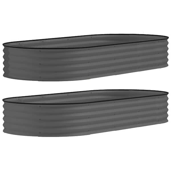 2PCS Galvanized Raised Garden Bed, 7' x 3' x 1' Raised Beds for Gardening with Metal Plant Stakes, Dark Gray