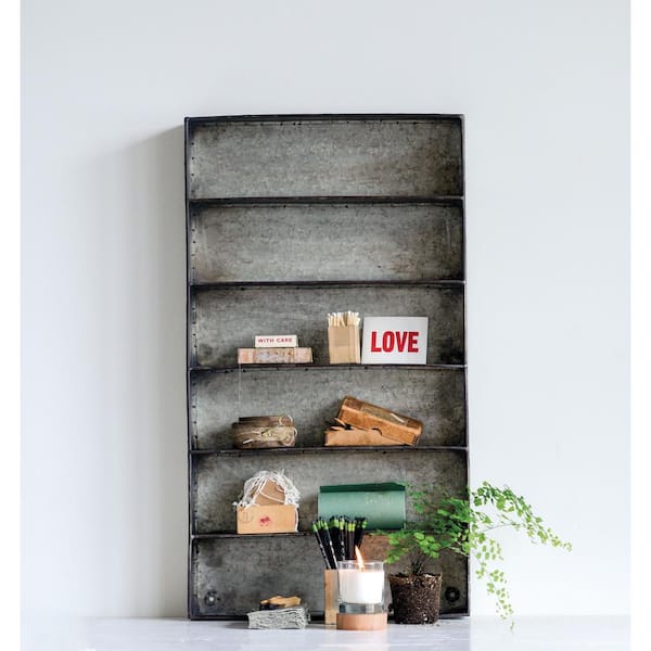 Storied Home Distressed Grey Metal 6-Tier Wall Shelf