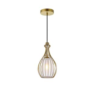 Timeless Home Marisa 1-Light Pendant in Brass with 6.7 in. W x 12.8 in. H Shade