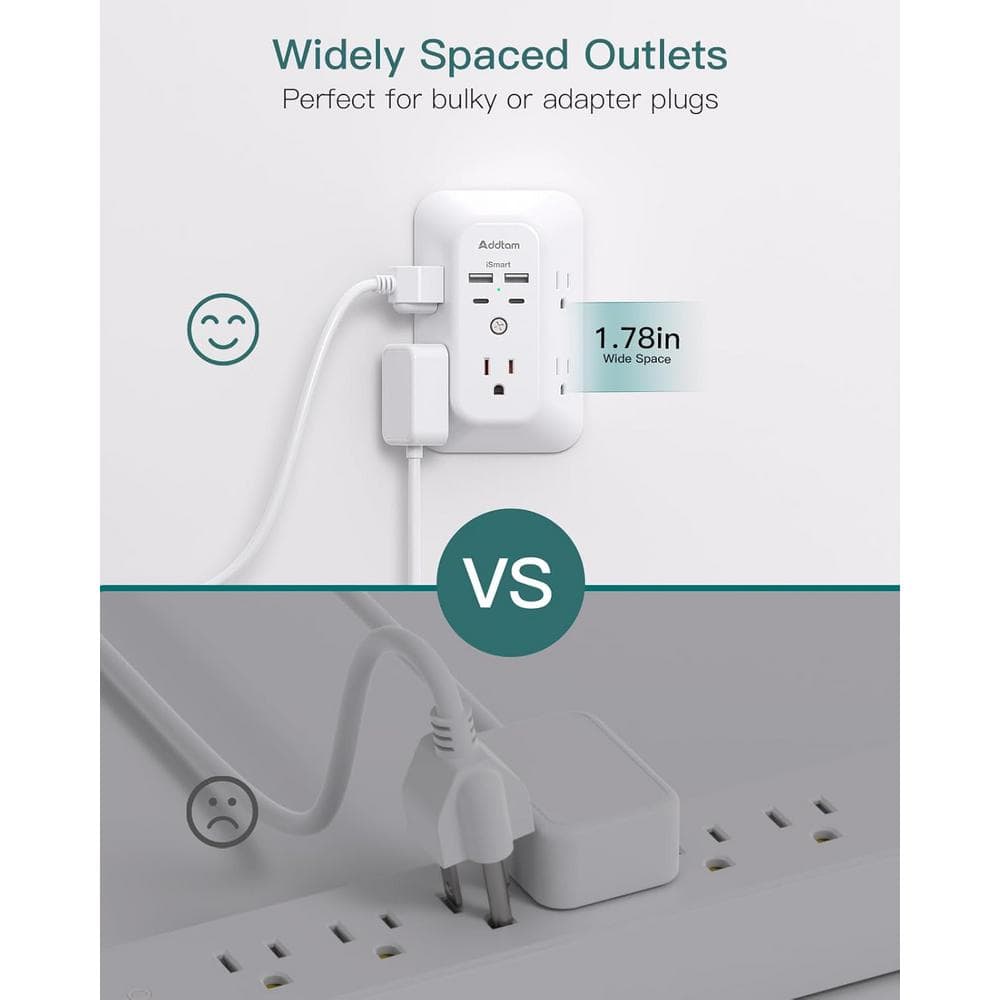 White 9-Outlet Wall Surge Protector with 4 USB Ports