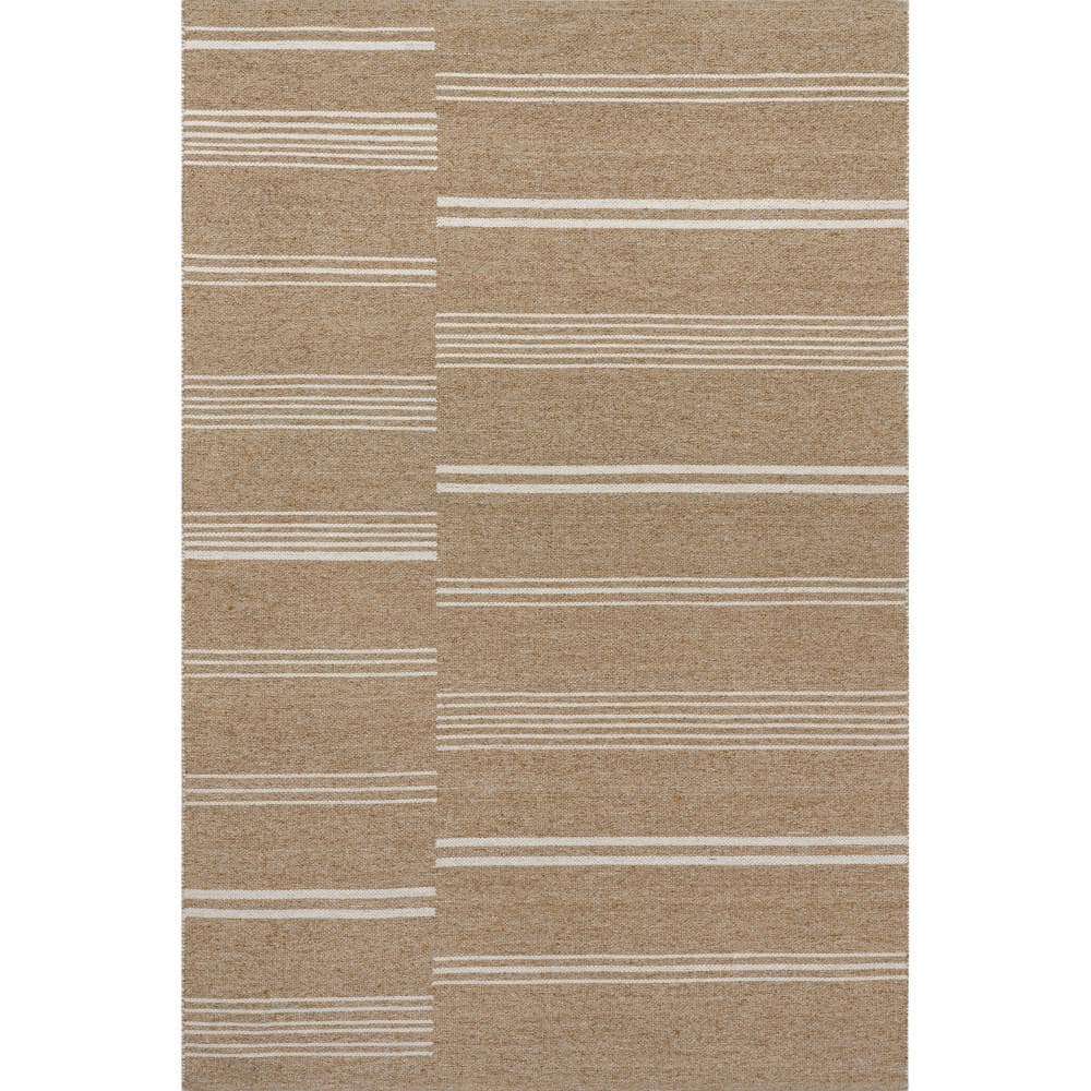 RUGS USA Lauren Liess Birchwood Reversible Striped Wool Sand 10 ft. x 14 ft. Indoor/Outdoor Patio Rug