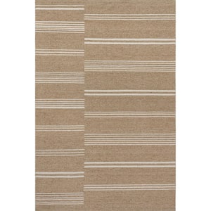 Lauren Liess Birchwood Reversible Striped Wool Sand 10 ft. x 14 ft. Indoor/Outdoor Patio Rug