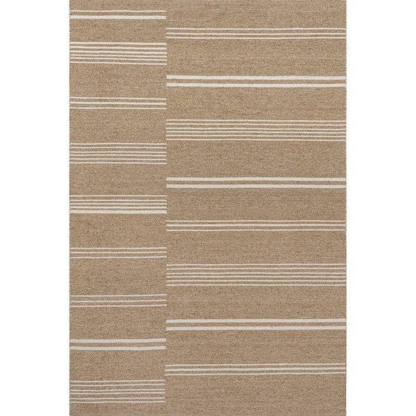 Birchwood Reversible Striped Wool Sand 10 ft. x 14 ft. Indoor/Outdoor Patio Rug
