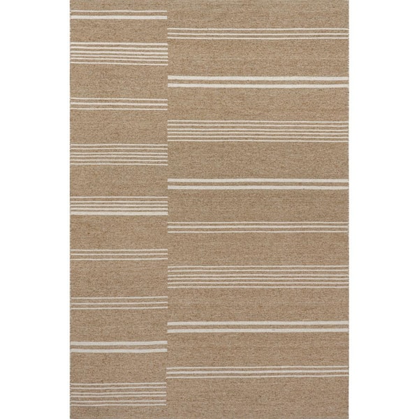 Birchwood Reversible Striped Wool Sand 6 ft. x 9 ft. Indoor/Outdoor Patio Rug