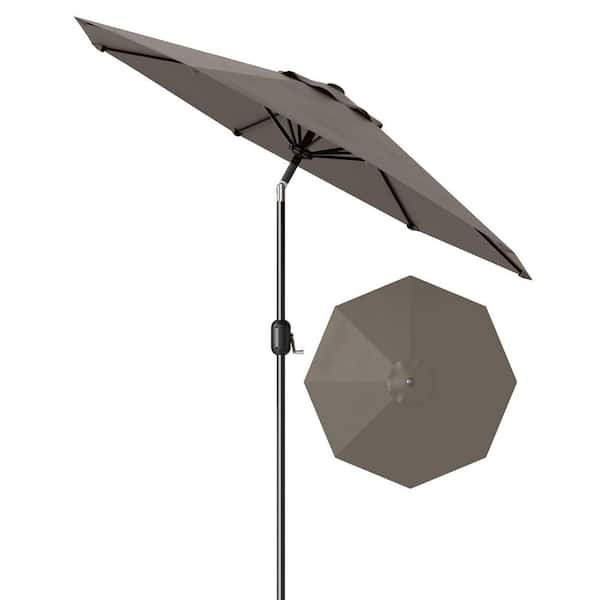 9 ft. Metal Pole Round Market Tilt Patio Umbrella with UV-Resistant Fabric in Taupe