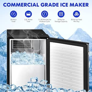 15 in. 80 lb. Stainless Steel Built-In Ice Maker 24 hour Timer Cold Insulation in Silver