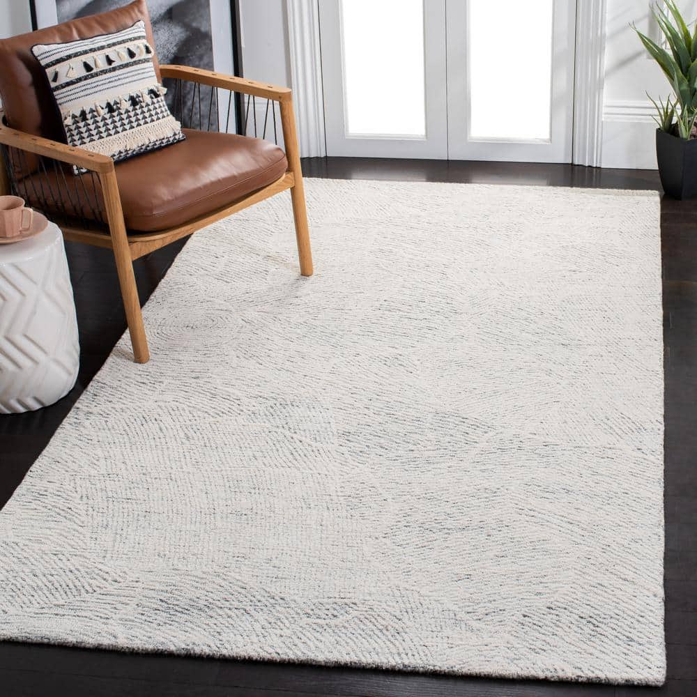 Handmade Dark Grey and Ivory Wool Tufted Rug, 3' x 5'