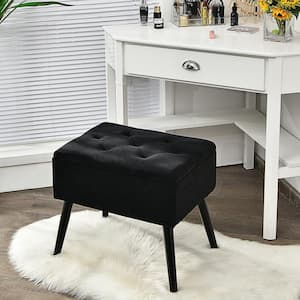 Black Velvet Storage Ottoman with Solid Wood Legs for Living Room Bedroom