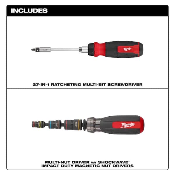 27-in-1 Ratcheting Multi-Bit Screwdriver and Multi-Nut Driver W/ SHOCKWAVE Impact Duty Magnetic Nut Drivers