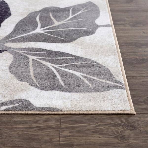 CAMILSON Dark Grey/Cream 3 ft. x 5 ft. Bordered Area Rug