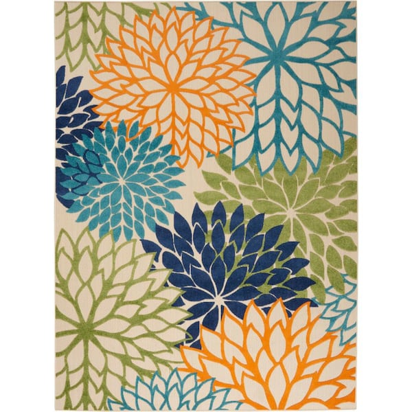 Aloha Multicolor 7 ft. x 10 ft. Floral Modern Indoor/Outdoor Patio Multicolor Area Rug