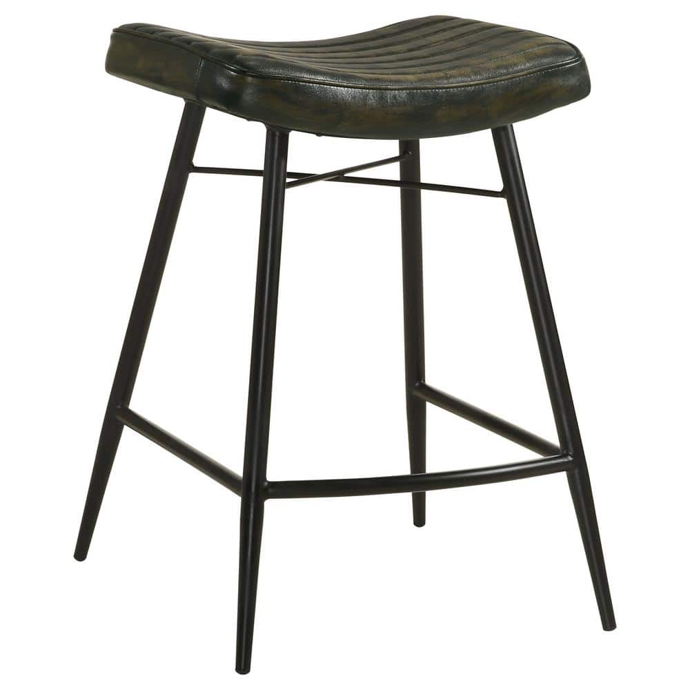 Bayu Dark Brown Leather Saddle Counter Stool with Metal Base