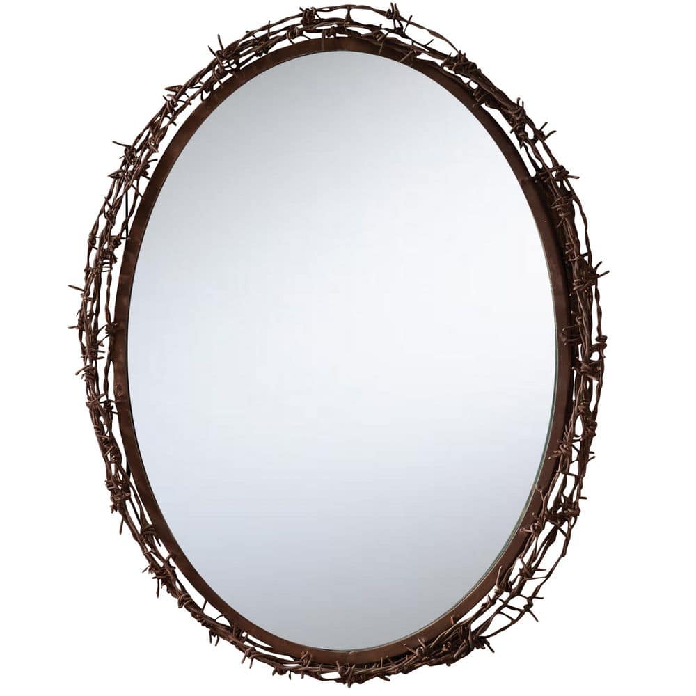 Rustic Oval Brown Wood and Wire Mirror