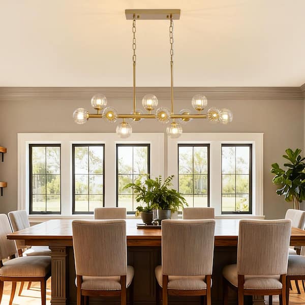 40 in. Modern 12-Light Gold Linear Chandelier for Kitchen, Living Room, and Dining Room (Bulbs Not Included)