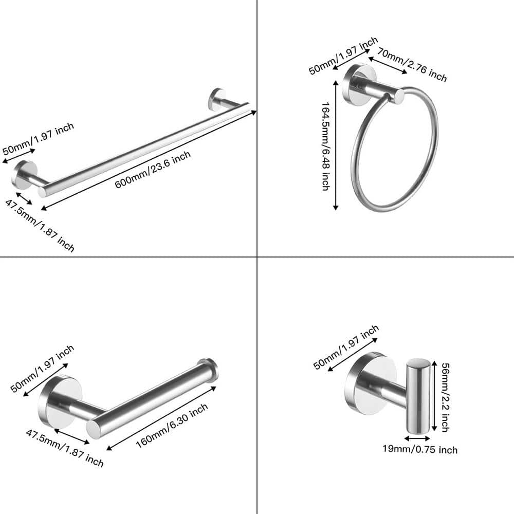 5-Piece Brushed Chrome Stainless Steel Bathroom Hardware Set