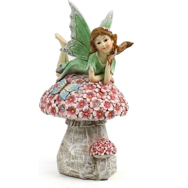 Flower Fairy Outdoor Statue, Solar Powered Resin Ornaments, Patio