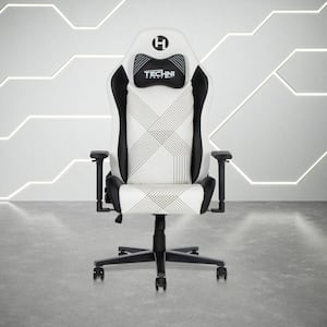 Comfort Edge Faux Leather Reclining Ergonomic Gaming Chair in White with 3D Adjustable Arms