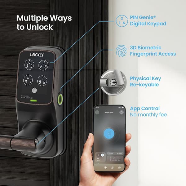 Lockly Secure Pro Venetian Bronze Smart WiFi Mobile App Control Lever Latch, 3D Fingerprint, Keypad, Works w/ Hey Google/Alexa