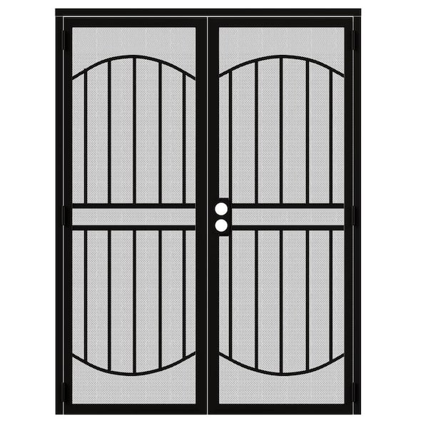 64 in. x 80 in. Universal/Reversible Hinging Black Surface Mount Steel Security Door with Expanded Metal Screen