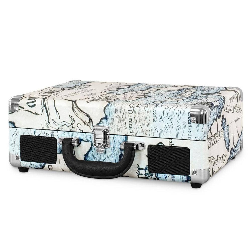 Victrola White Portable Bluetooth Suitcase Record Player with Map Print