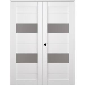 Berta 64 in. x 83,25 in. Right Hand Active 2-Lite Frosted Glass Bianco Noble Wood Composite Double Prehung Interior Door