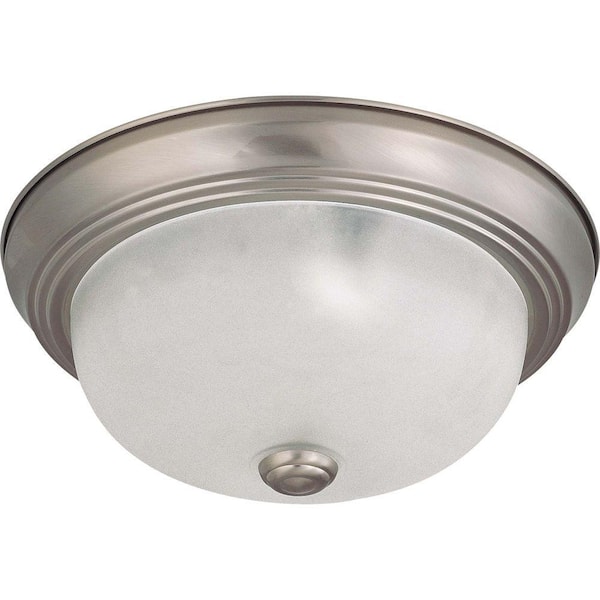 SATCO 2-Light Brushed Nickel Flush Mount with Frosted White Glass