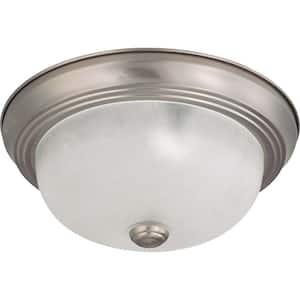 2-Light Brushed Nickel Flush Mount with Frosted White Glass