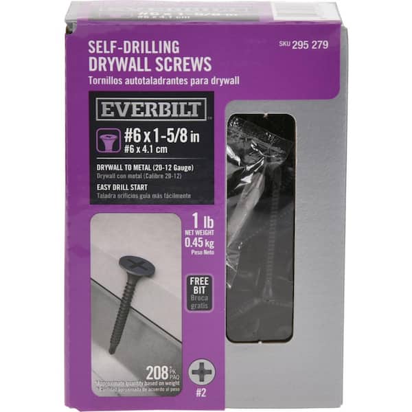 Everbilt #6 x 1-5/8 in. Phillips Bugle-Head Self-Drilling Drywall Screw 1 lb.-Box (208-Piece)