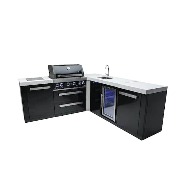 MONT ALPI Black 4-Burner L-shaped Outdoor Kitchen + Refrigerator
