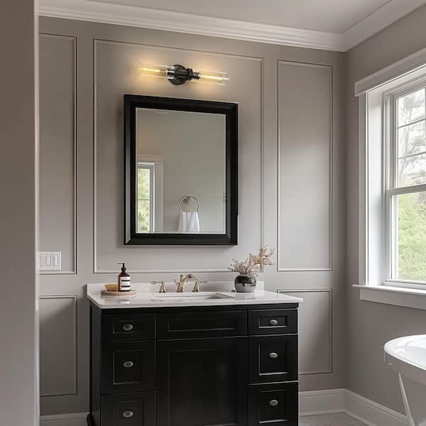 18.1 in. 2-Light Black Circle Glass Standard Wall Sconce for Dining Rooms, Kitchens, Bathrooms