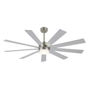 84 in. 9 Blades LED Indoor Nickel and Grey Ceiling Fan with Remote