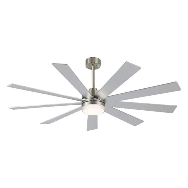 WINGBO 84 in. 9 Blades LED Indoor Nickel and Grey Ceiling Fan with Remote