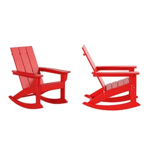 Shoreside Red Plastic Modern Adirondack Outdoor Rocking Chair (Set of 2)