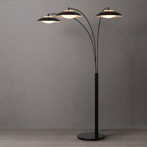 Saucer 92 in. Matte Black 6 Light Smart Dimmable Arc Floor Lamp For Living Room With Clear Glass Metal Round Shade