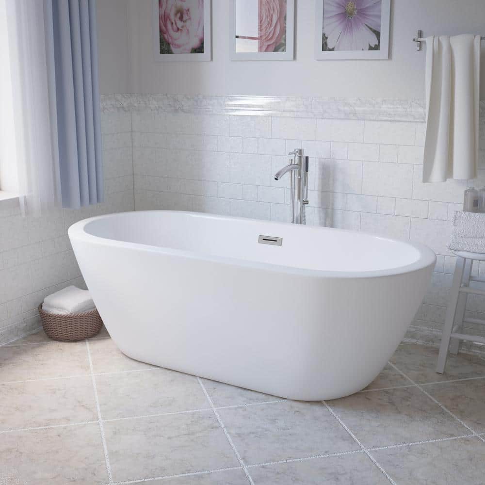 White Acrylic Freestanding Soaking Bathtub with Chrome Faucet