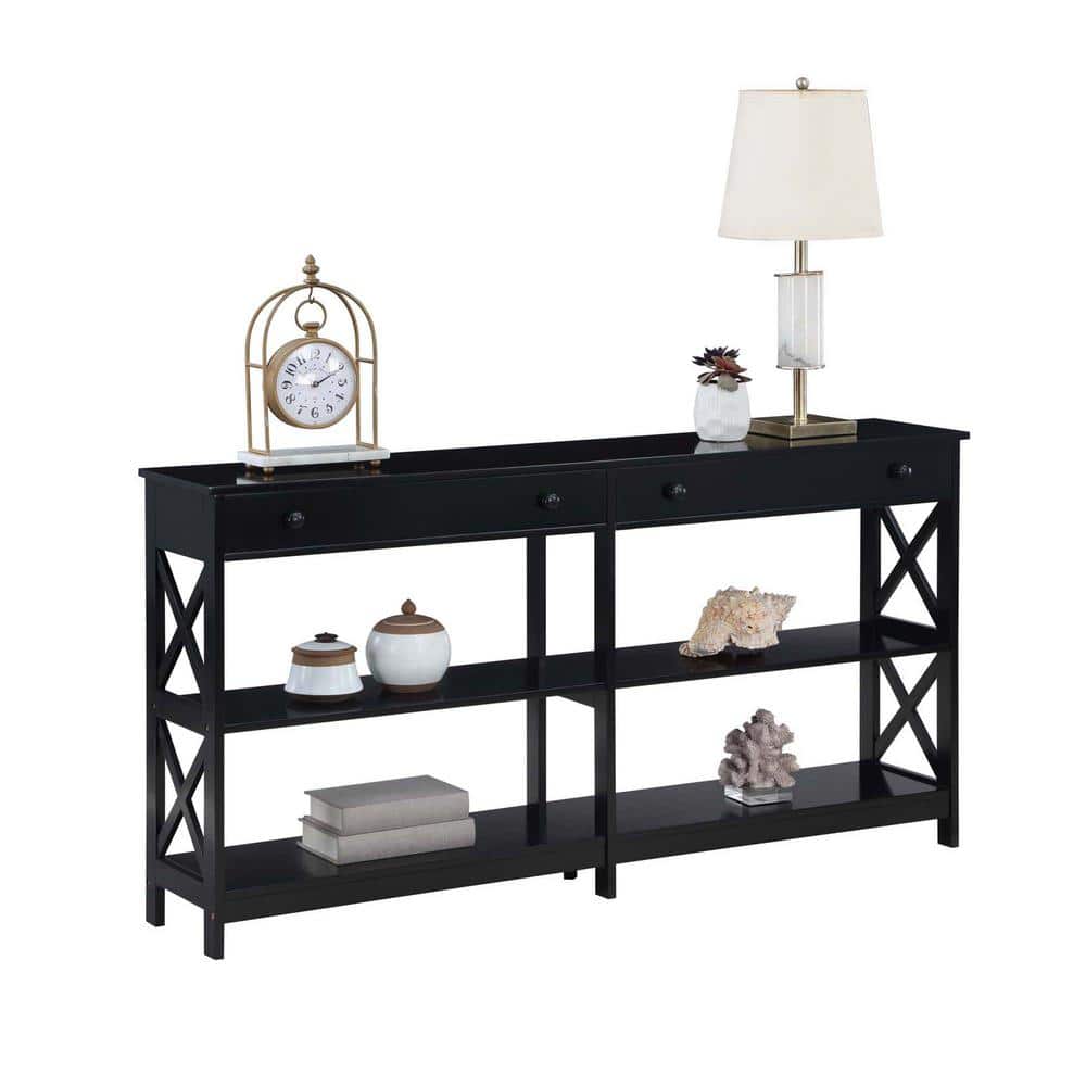 Oxford Black 60" Wood & Metal Console Table with Storage
