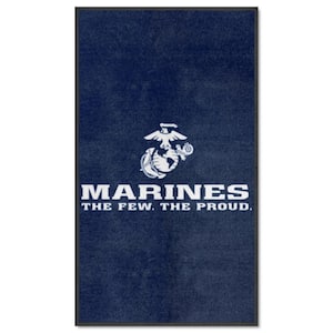 Blue 3' x 5' U.S. Marines High-Traffic Indoor Mat with Durable Rubber Backing Tufted Solid Nylon Rectangle Area Rug