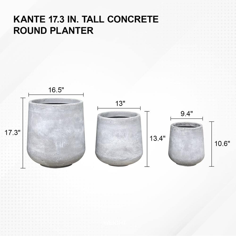 Set of 3 Gray Lightweight Concrete Footed Tulip Planters