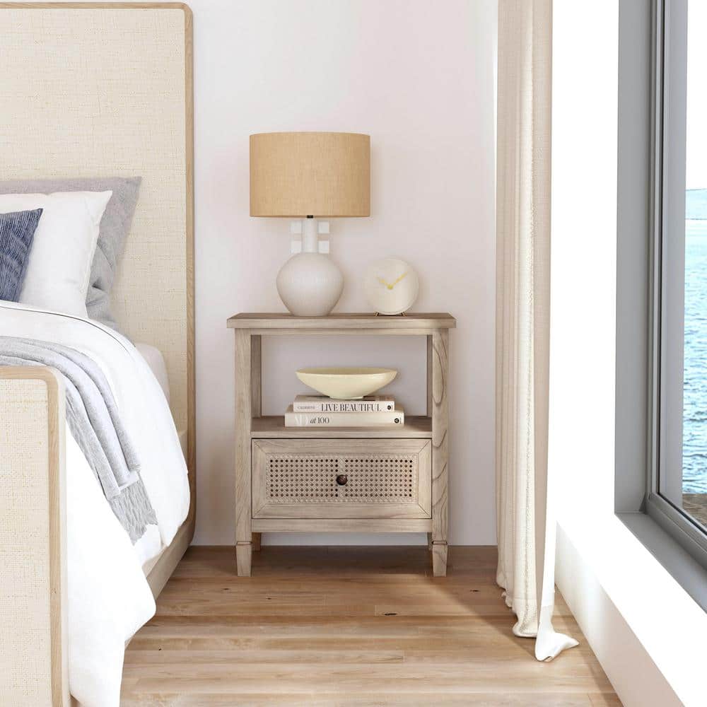 Flagstaff Natural Wood and Cane 1-Drawer Nightstand